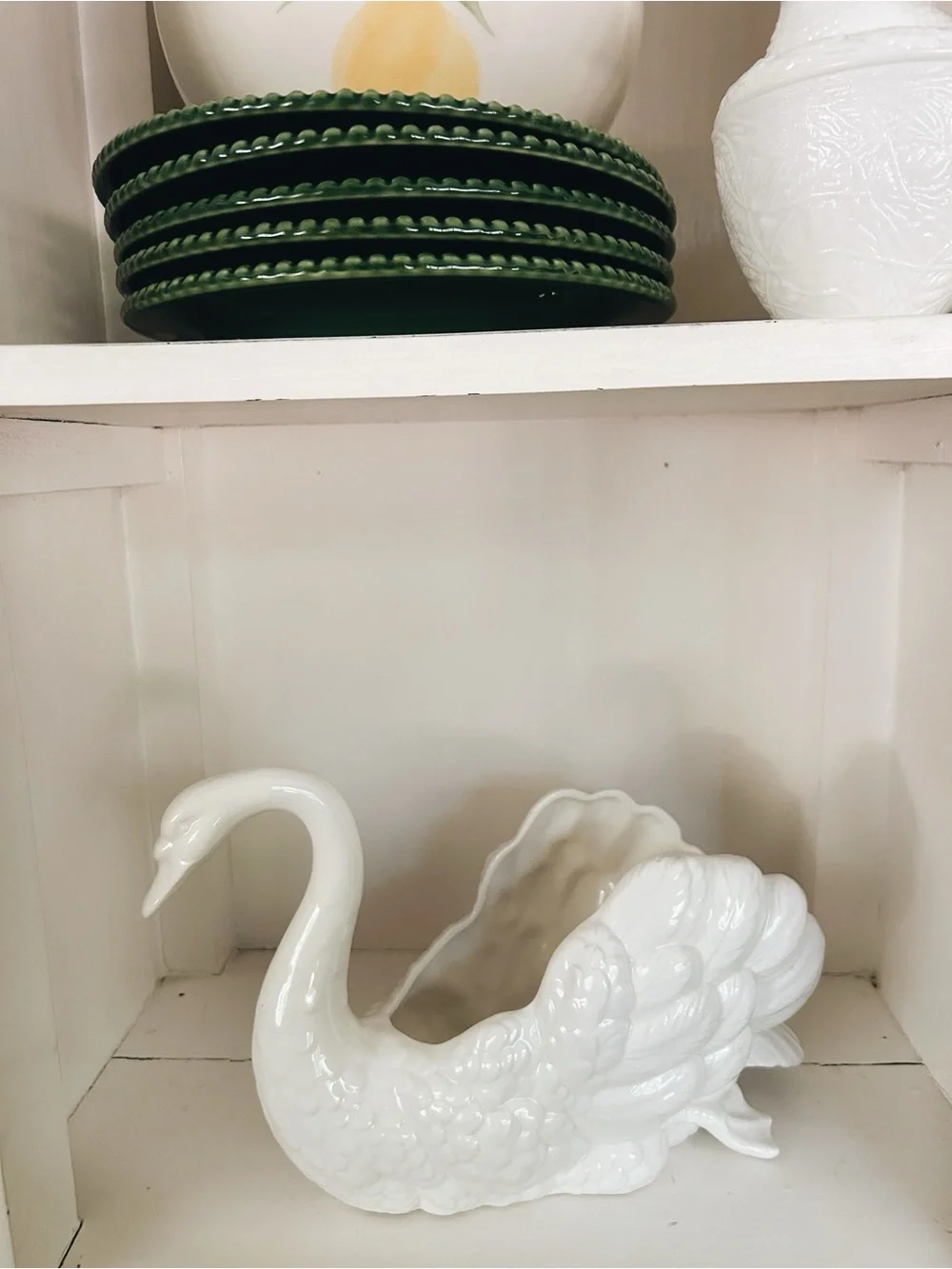 Vintage Fitz and Floyd white swan planter cachepot ceramic centerpiece 1980